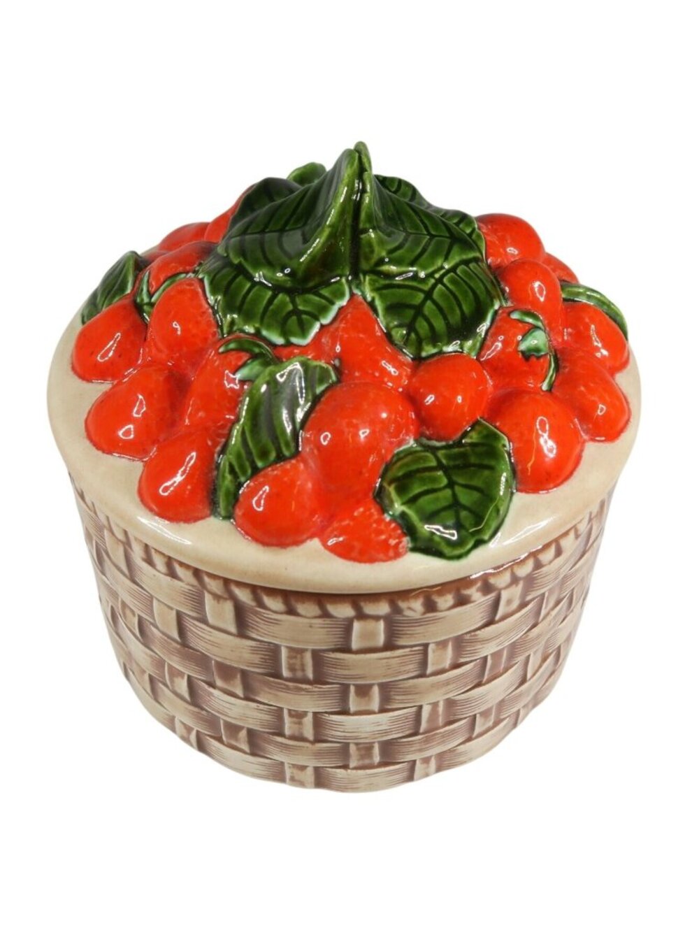 1970s Ceramic Berry Canister - Strawberry Basket Studio Pottery - Signed 1972